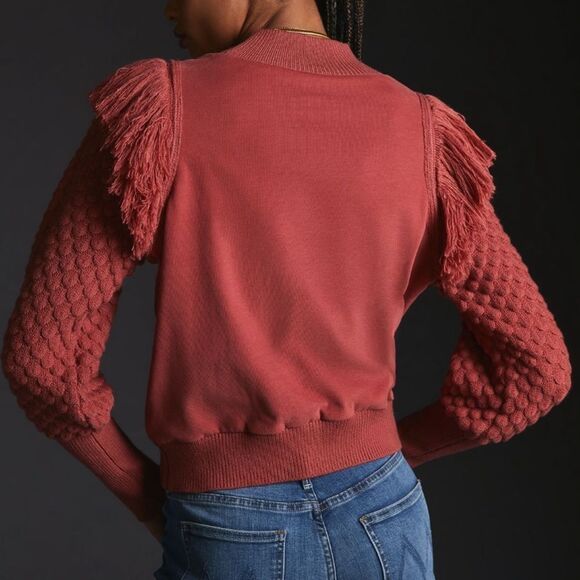 ANTHROPOLOGIE DOLAN Fringed Sweater Cocoa Red Brown Women’s Size Small - Picture 2 of 8